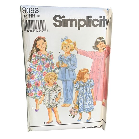 Simplicity Girls Sleepwear Sewing Pattern Sz 3-6 8093 - Uncut - Picture 1 of 4
